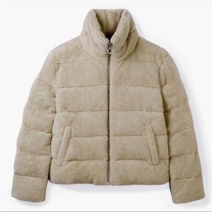 Noize by Madewell Oat Light Brown Quilted Faux Fur Marina Short Coat XL